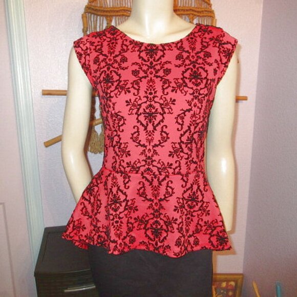 Vtg Y2K Flocked Velvet Peplum Pencil Mini Dress Size S Sheer Lace Bodycon Baddie - Picture 3 of 12